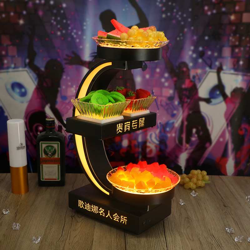 新款月牙果盘架酒吧ktv发光果盘LED三层夜场网红创意水果拼盘架子