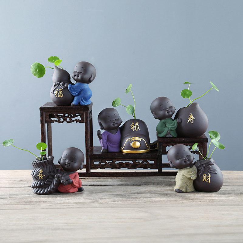 禅和创意紫砂小意小迷你水培花盆创意个性桌面茶几花瓶尚摆件陶瓷