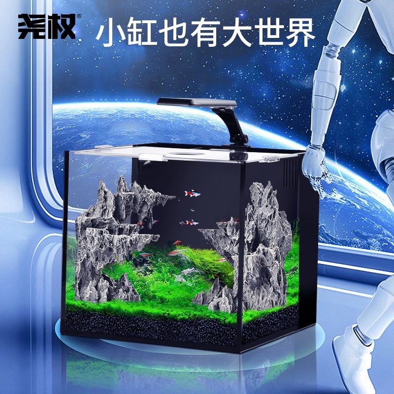 小型鱼缸造装套景背滤迷你淡水草缸生态懒人一缸体超白水族箱