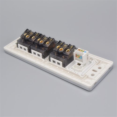 118型开关插座面板四位十五孔9孔三插电源插座带电脑网线网络插座