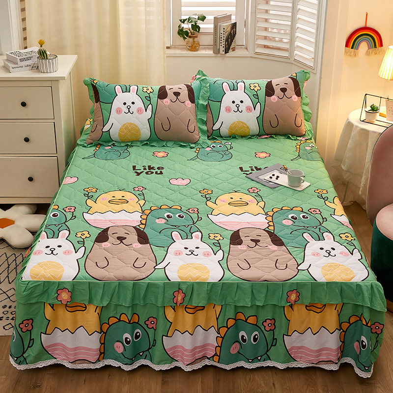 全棉卡通床裙纯棉夹棉加厚1.2m床罩儿童男女孩子单件动漫床盖被套