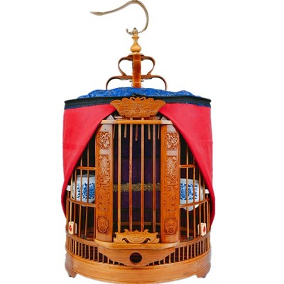 画眉鸟笼小号高端竹制小鸟笼子全套配件大全雕刻八哥鸟笼大号