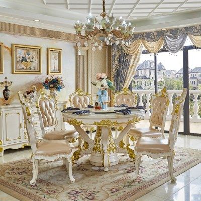 欧式全实木圆桌带转盘餐厅大理石餐桌椅组合别墅酒店家用饭桌圆形,住宅家具,大理石餐桌,淘宝优惠券,粉丝福利购,淘宝优惠卷