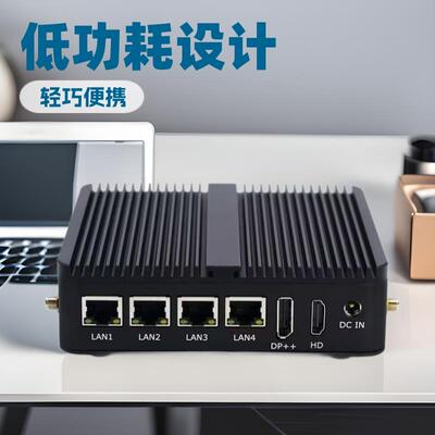 热销12代四网口微型工业N100 J6412低功耗软路由迷你工控电脑主机