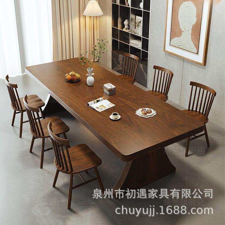 全实木餐桌餐厅吃饭桌子家用书桌北欧桌椅组合饭桌直边八仙桌大板