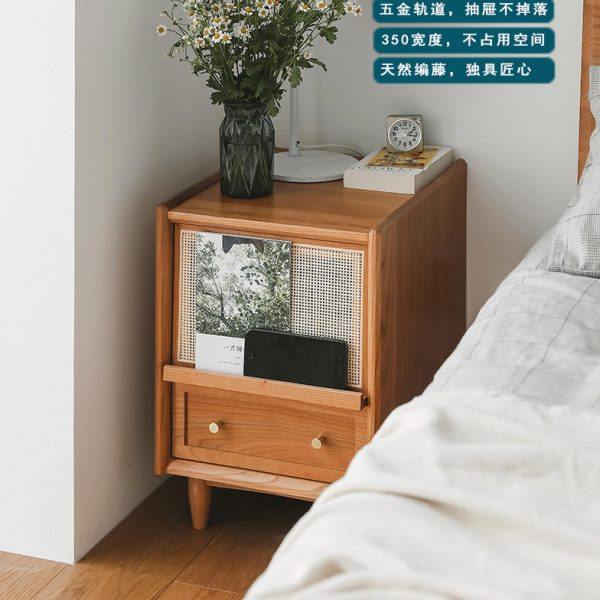 日式实木床头柜迷你小型藤编床边柜卧室简约现代储物柜民宿置物架,住宅家具,床头柜,淘宝优惠券,粉丝福利购,淘宝优惠卷