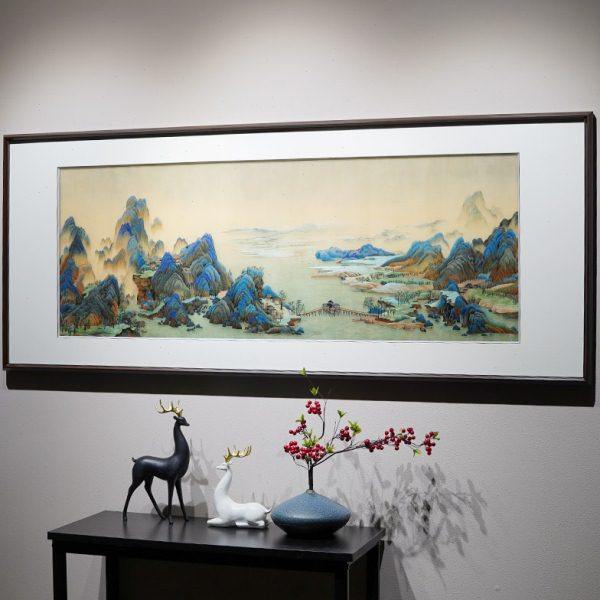 千里江山新中式禅意山水风景装饰画客厅沙发背景高端纯手工刺绣画,家居饰品,其他装饰画,淘宝优惠券,粉丝福利购,淘宝优惠卷