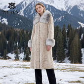 马天奴2025秋冬新款 奶白色大毛领水貂毛皮草大衣长款 外套奢华气质