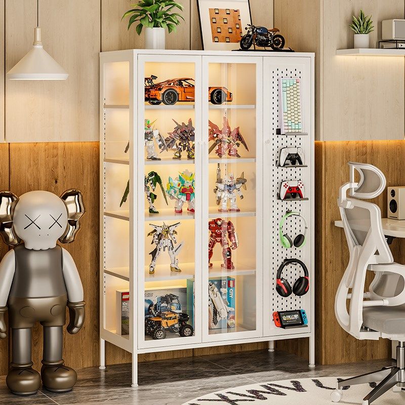 手办柜家用洞洞板玻璃展示柜钢制防尘透明谷柜痛柜铁艺置物架