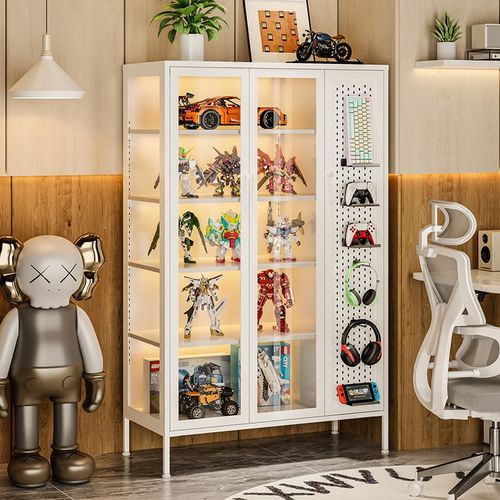 手办柜家用洞洞板玻璃展示柜钢制防尘透明谷柜痛柜铁艺置物架