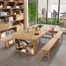 简约实木会议桌办公室长条大桌子工作台美术室绘画书法桌