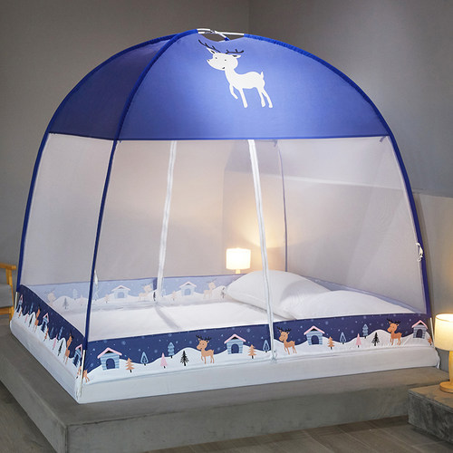 蚊帐蒙古包带拉链免安装有底防儿童掉床1.2m1.5米1.8家用防蚊睡帐