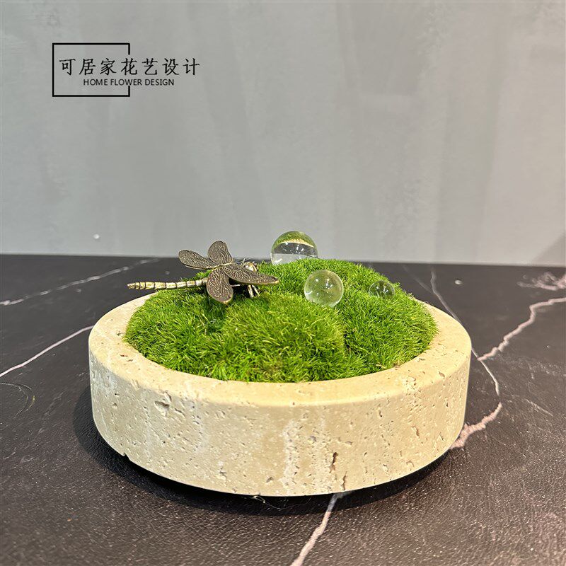 软装饰品摆件酒店样板间工盆家居托盘天然大理石果盘永程苔藓生景