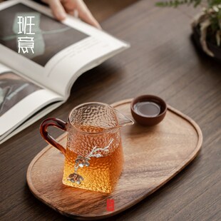 花式公道杯厚锡梅日分茶器带把加贴耐热玻璃四方锤纹茶海