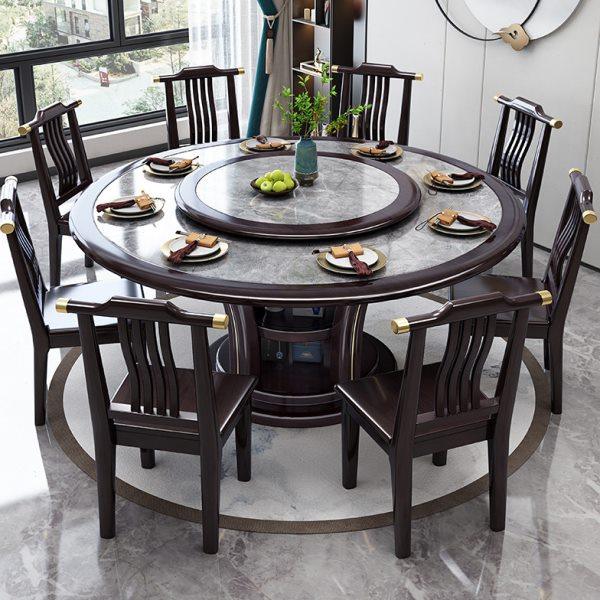 圆形大理石餐桌新中式实木圆桌家用岩板圆餐桌带电磁炉简约大圆桌,住宅家具,大理石餐桌,淘宝优惠券,粉丝福利购,淘宝优惠卷