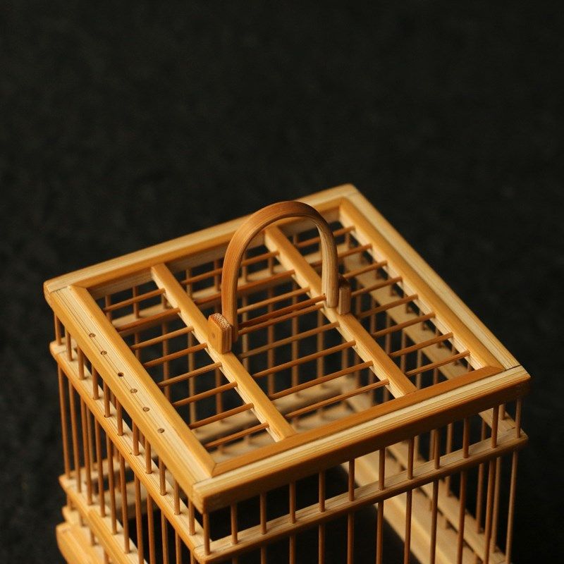 精品老师傅纯手工精工制作天然老玉竹方形蝈蝈笼竹丝小鸟笼虫笼子