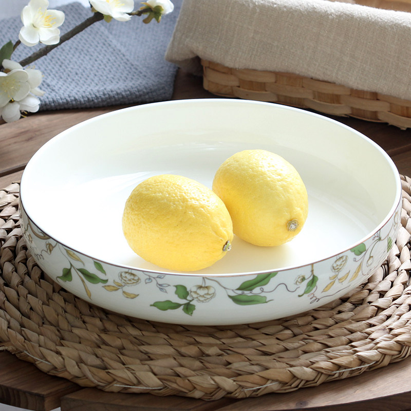 10英寸窝盘骨瓷饭盘菜盘蒸鱼盘陶瓷大盘子大号深盘泡椒鱼头家用