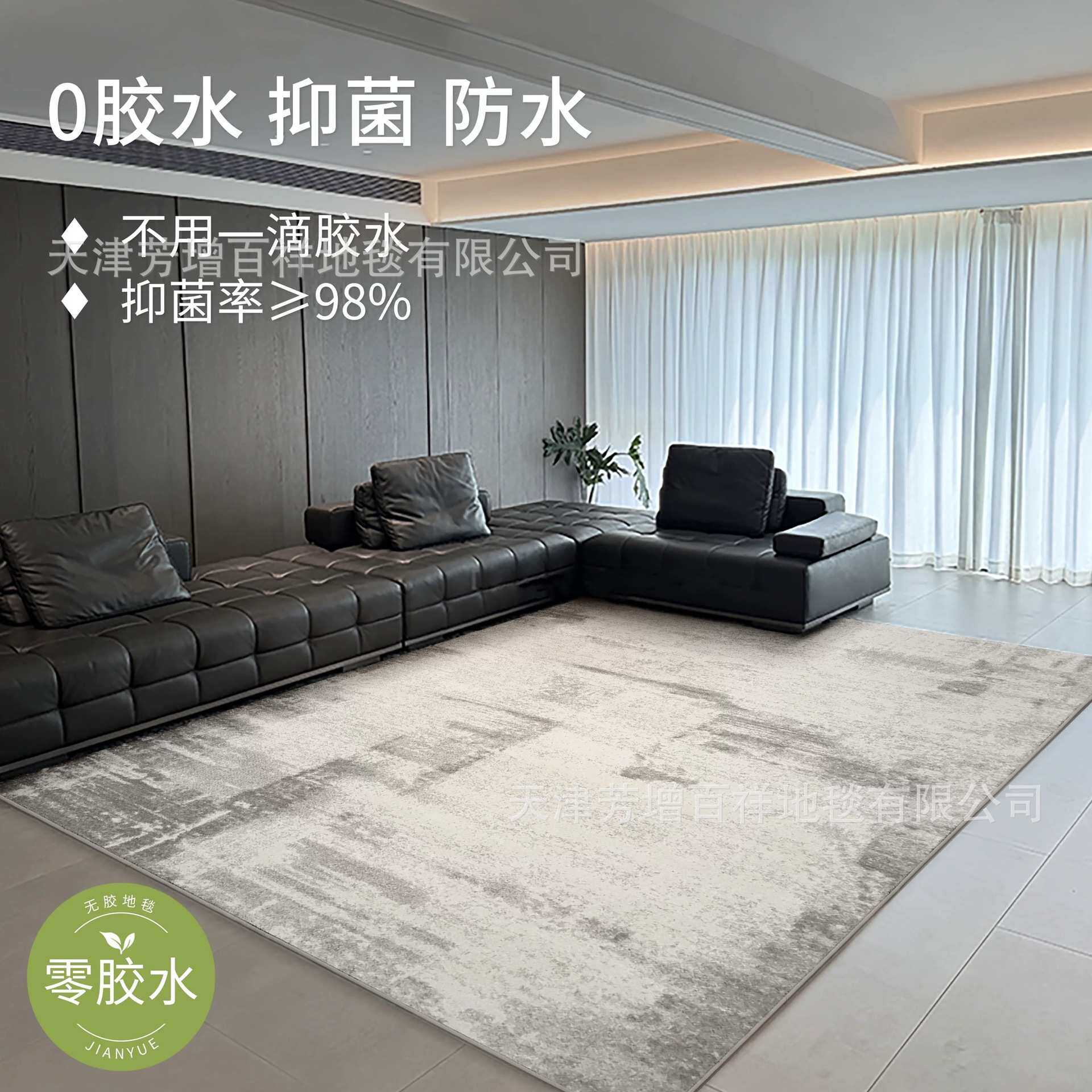 无胶客厅地毯防水抗污抑菌现代简约意式轻奢灰色高级感沙发卧室毯