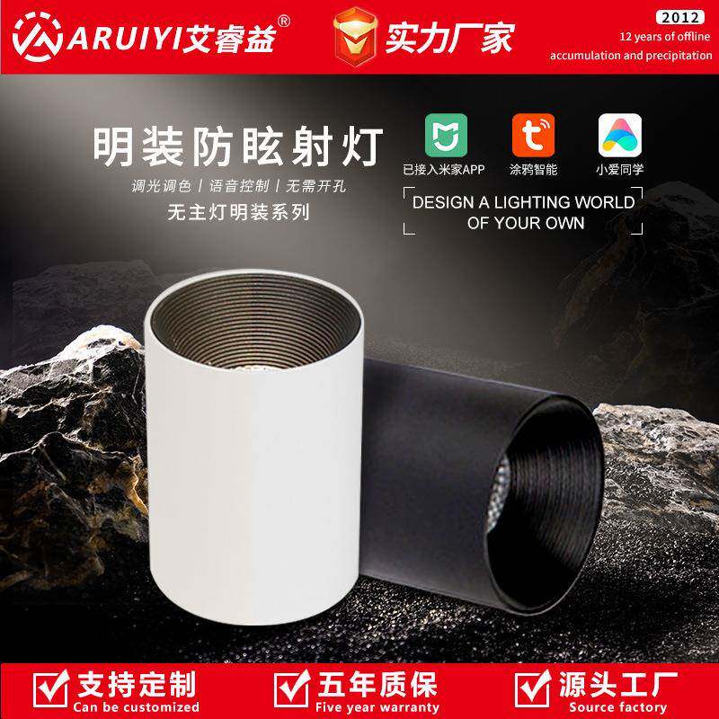 明装智能调光射灯 家装商用免开孔吸顶洗墙灯 防眩小山丘明装射灯