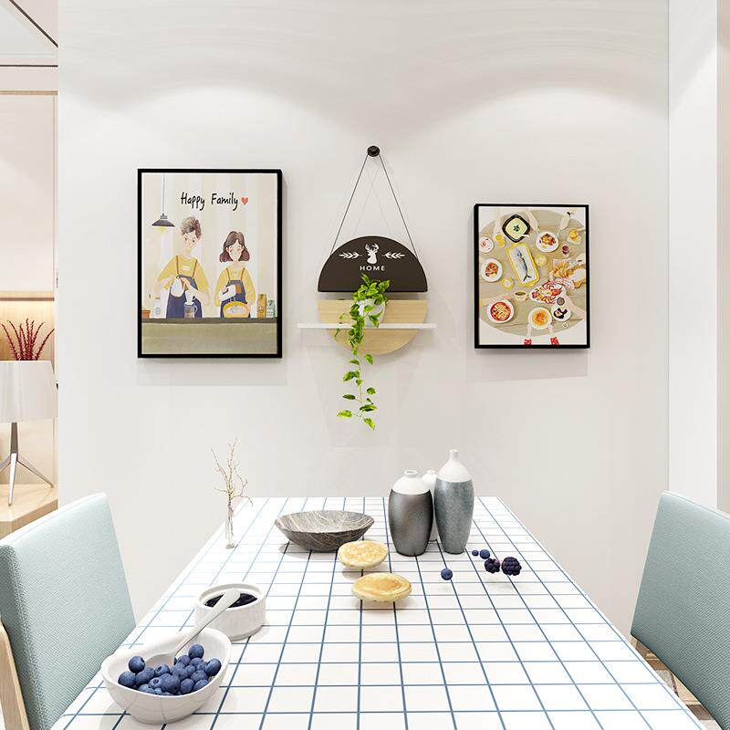 餐厅2框油画布装饰画圆牌置物架组合餐厅卧室沙发背景墙上饰品