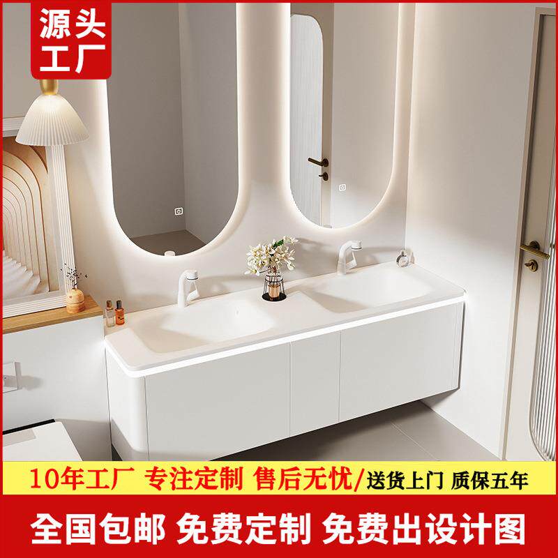 设计师现代简约可丽耐一体盆橡木浴室柜卫生间洗手洗脸洗漱台双盆