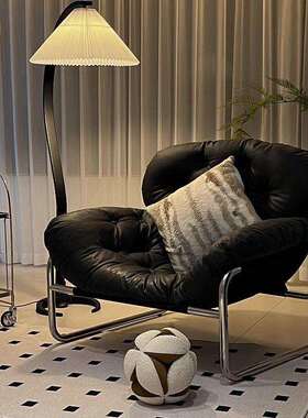 懒人沙发家用高级单人沙发椅小户型休闲午休椅卧室中古风黑色椅子