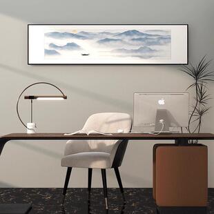 中式山水风景卧室横向装饰画新中式风格水墨江南国画床头挂画