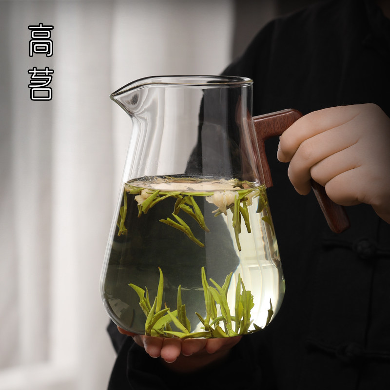 玻璃公道杯大容量1000ml木柄分茶器大号公杯可加热加厚泡茶壶图片