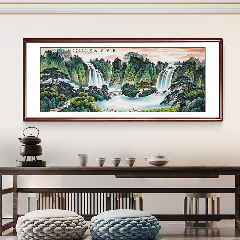 源远流长山水画手绘真迹靠山图客厅风景装饰画办公室国画西墙挂画