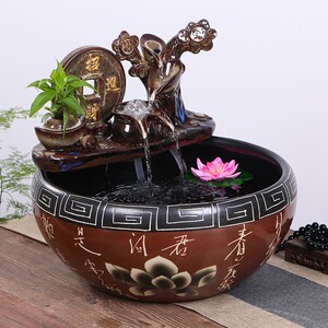 陶瓷流水鱼缸家莲喷泉造景乌以小金鱼缸碗莲睡用盆大号可龟养鱼盆