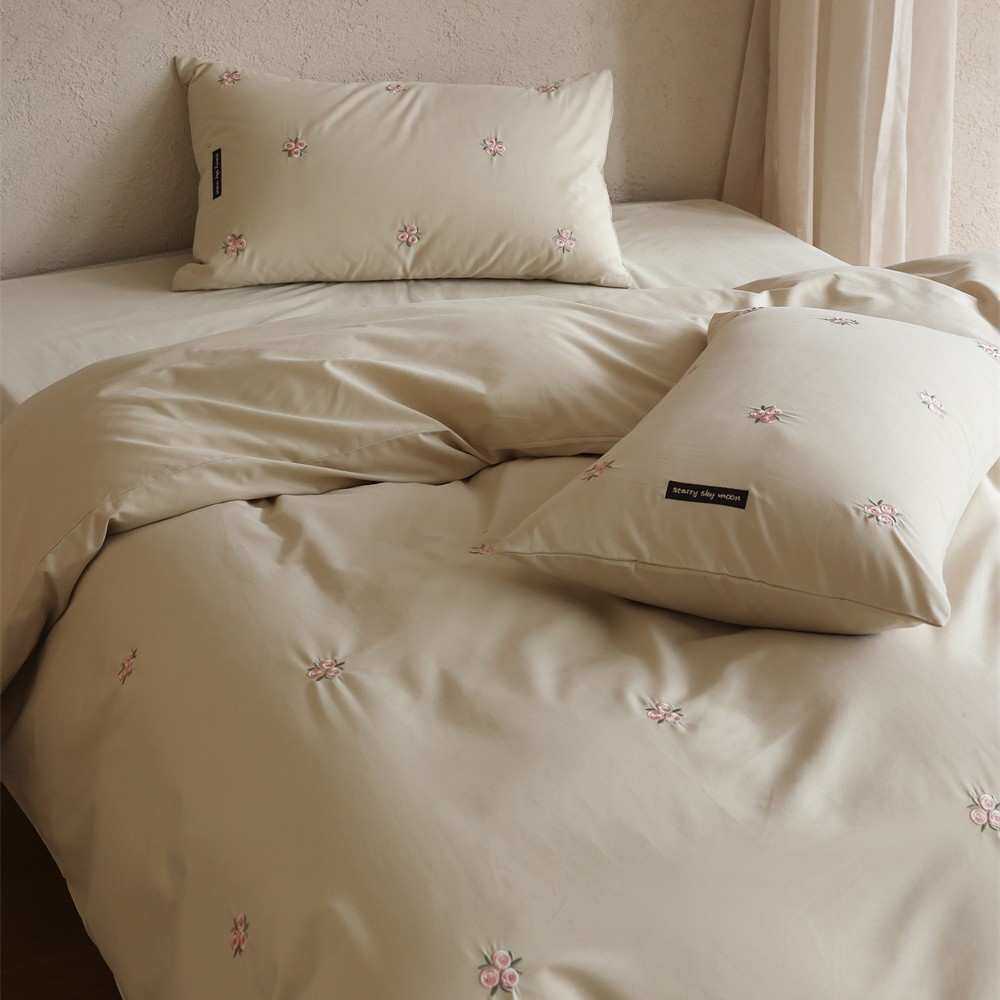 法式简约浪漫花园全棉磨毛四件套森系少女风被套床单加厚床品套件