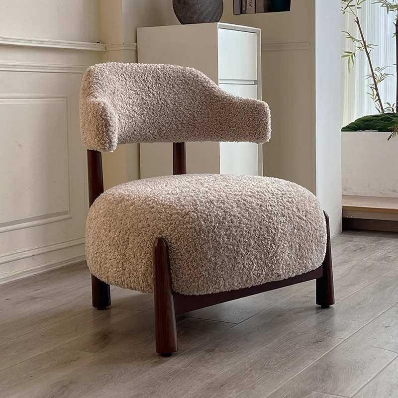 北欧休闲椅异性实木客厅单人沙发现代设计师奶油洽谈椅民宿沙发椅