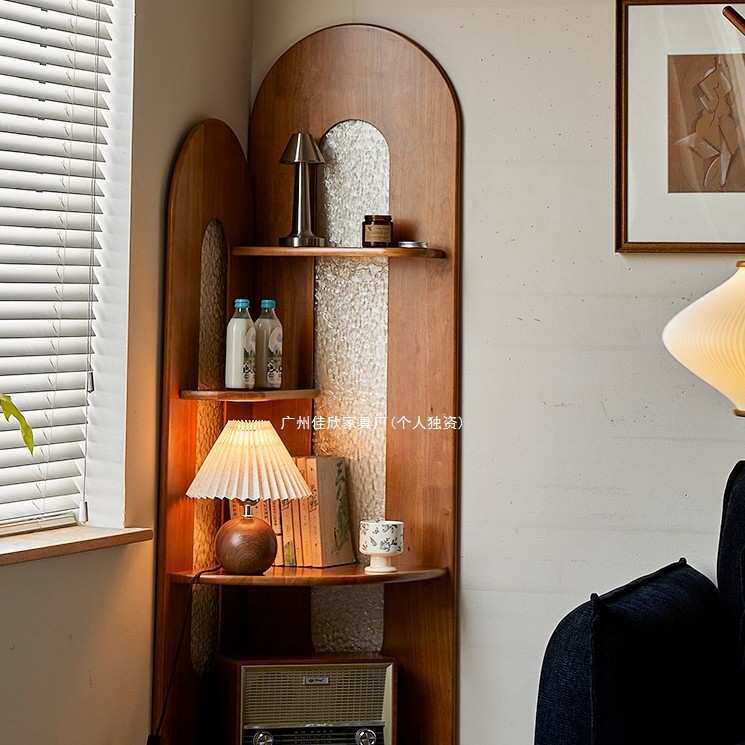 中古风实木转角柜客厅沙发边拐三墙角落置物架复古书柜房餐边收纳