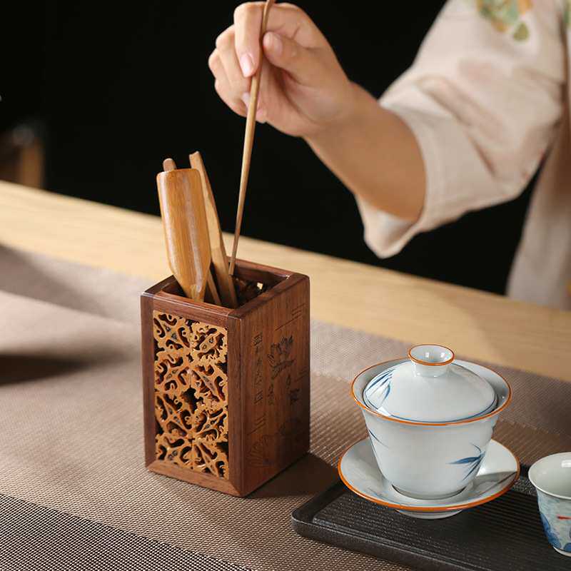 手工核桃拼接实木笔筒防开裂多功能茶桶茶具茶道筒六君子茶道配件