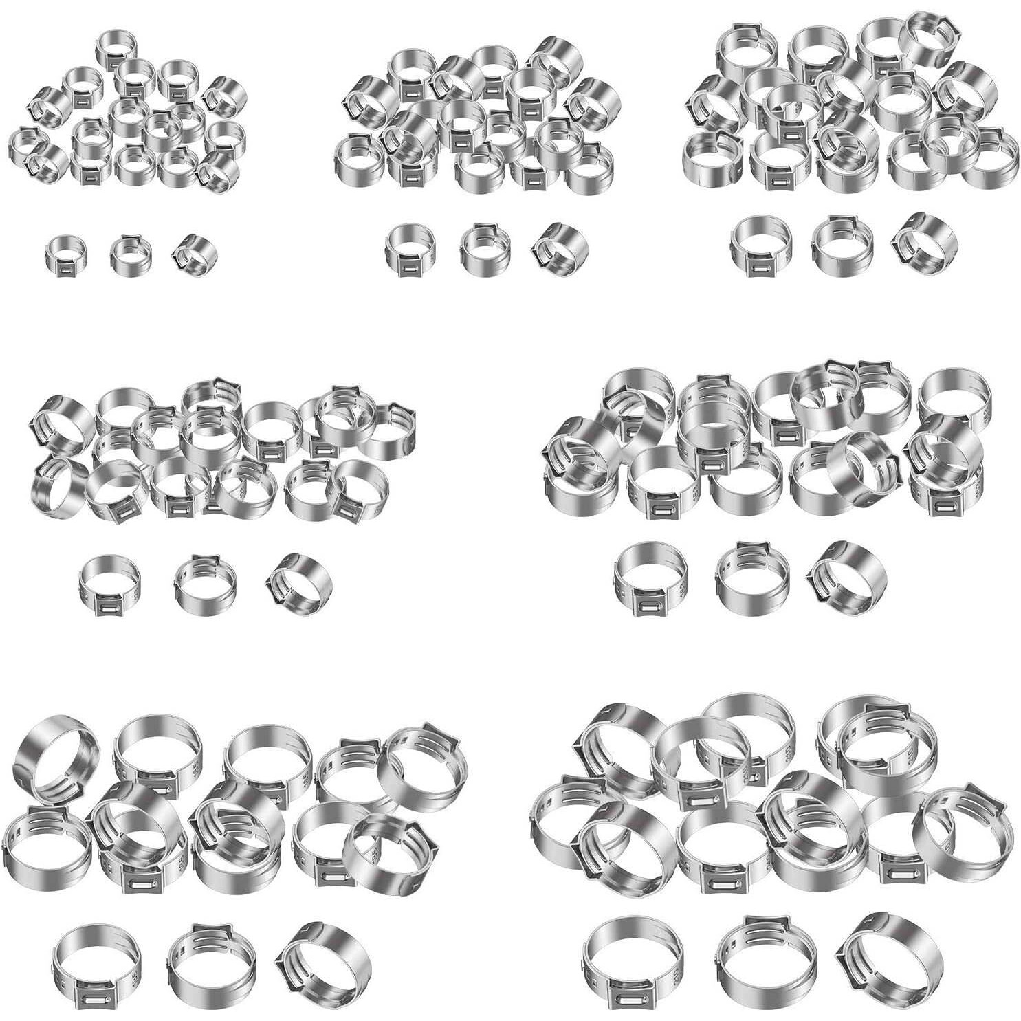 Proster 130pcs Single Ear Stepless Hose Clamps - 304 Hose Cl