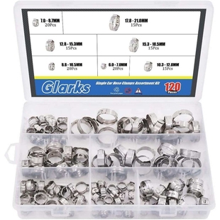 Glarks 120Pcs 7-21mm 304 Stainless Steel Single Ear Hose Cla