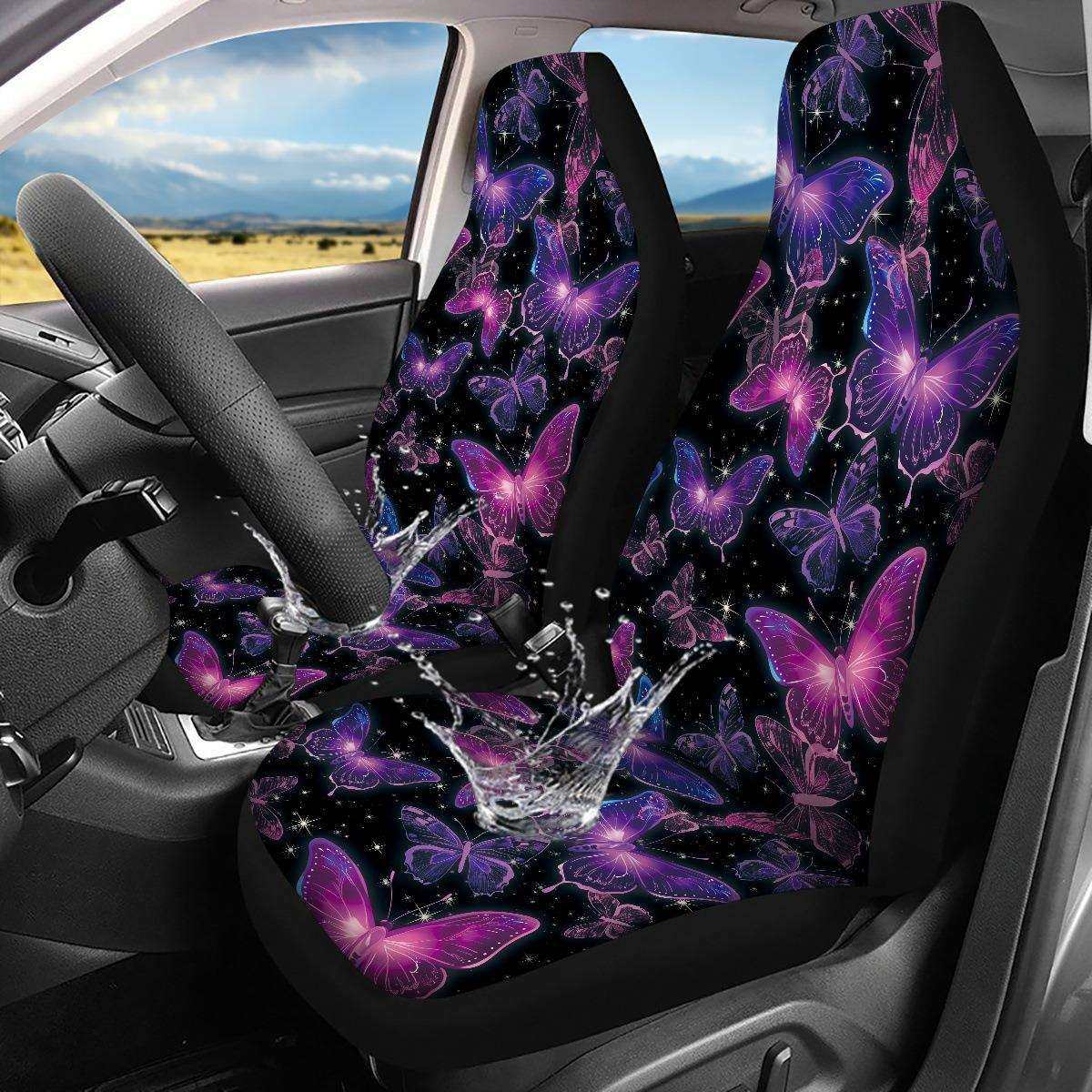 防水汽车座椅套2件装 炫彩蝴蝶图案涤纶防泼水面料侧围透气设计