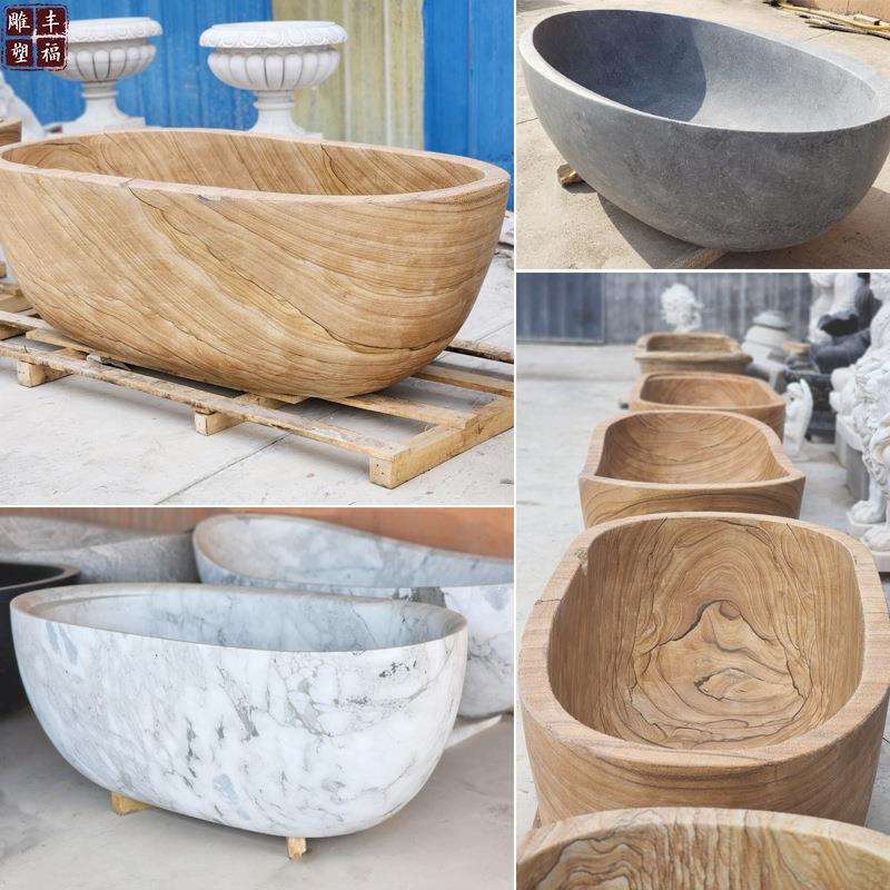 石雕浴盆厂家石材洗澡盆家用欧式浴池室内大理石浴盆浴缸落地摆件