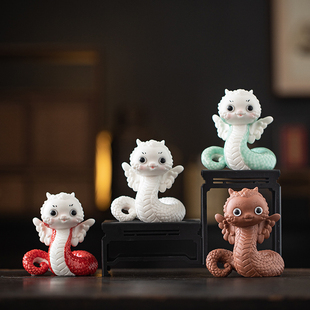 创意生肖蛇年动物小蛇陶瓷工艺品摆件小手办春节公司年会礼品定制