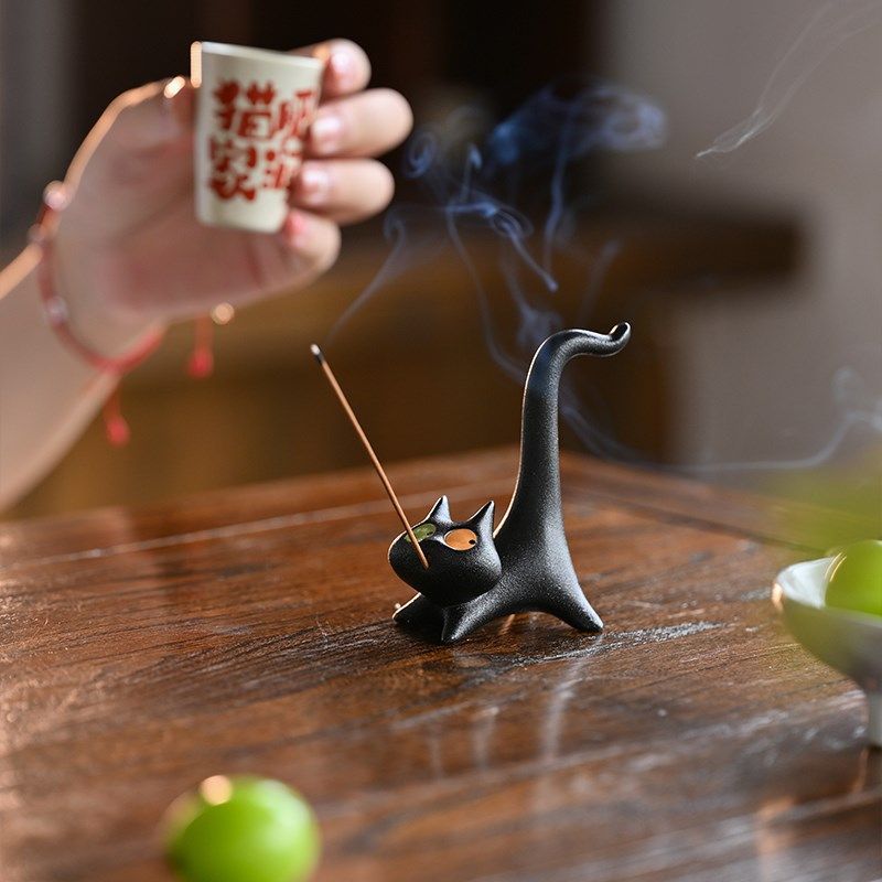 可爱小萌猫陶瓷香薰炉摆件家用室内檀香沉香线香香插香座治愈茶宠,家居饰品,香薰炉,淘宝优惠券,粉丝福利购,淘宝优惠卷