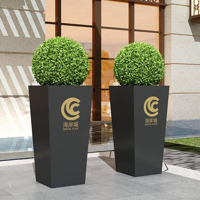 户外酒店门口花柱售楼部外摆花槽花箱街道梯形不锈钢花盆广场花坛