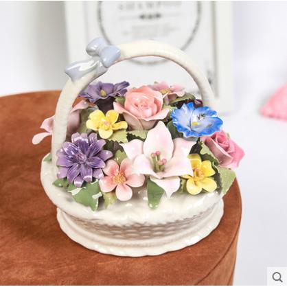 精美陶瓷花玫瑰花摆件工艺品音乐盒八音盒创意礼品生日礼物