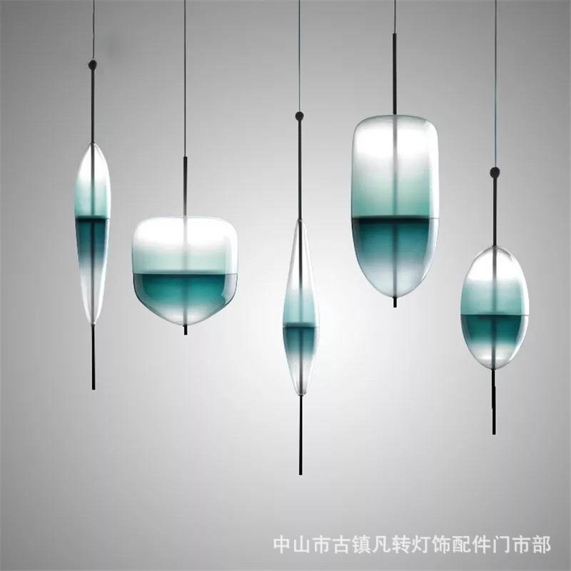 创意个性设计师蓝色渐变玻璃吊灯北欧简约吧台酒吧单头组合吊灯
