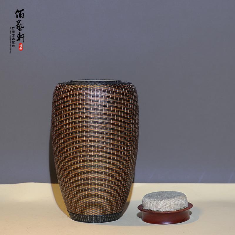 佰艺轩竹编竹丝扣瓷密封复古茶叶罐精品商务送礼物
