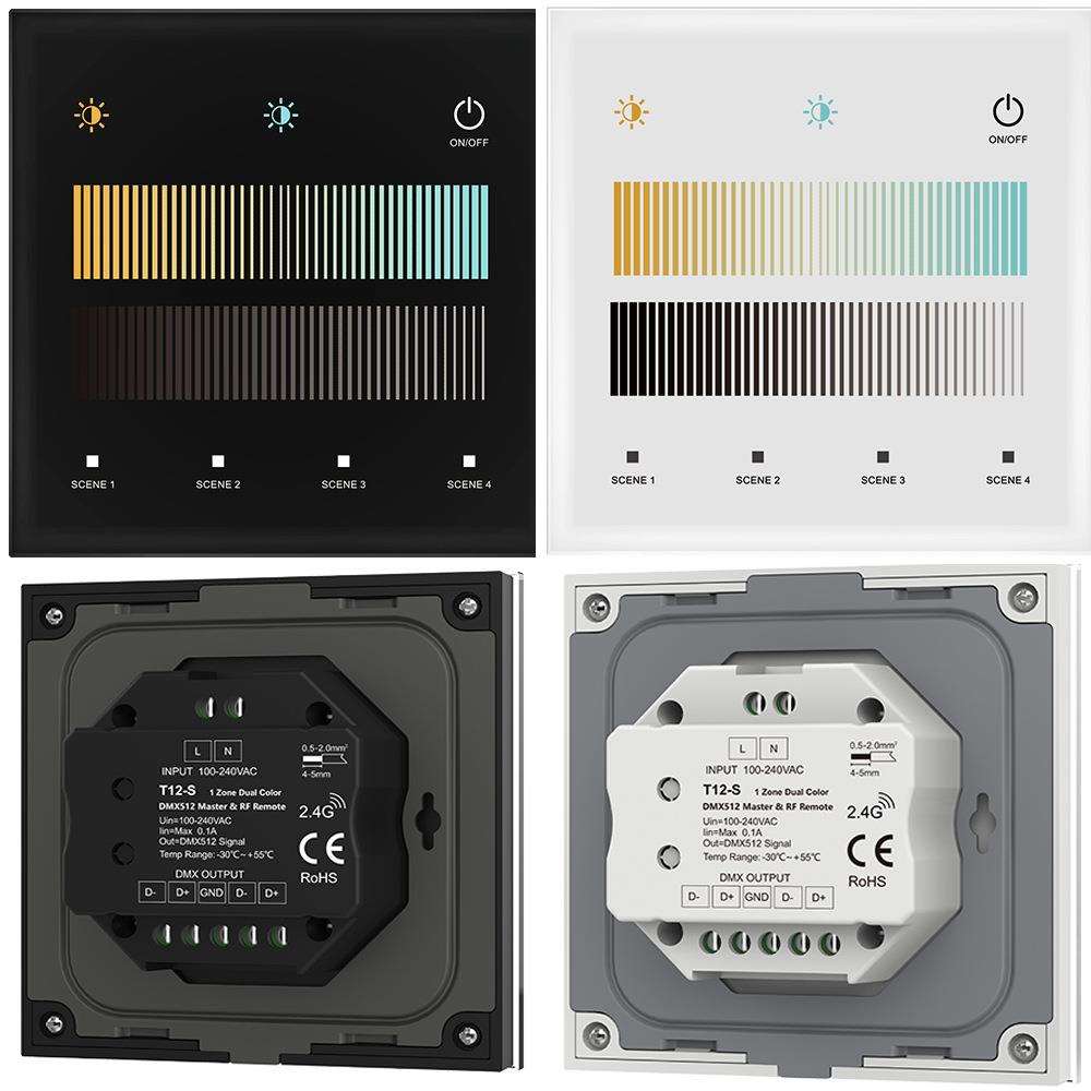 双色温触摸条CCT调光调色钢化玻璃触摸⾯板DMX512主控 T12-S黑白