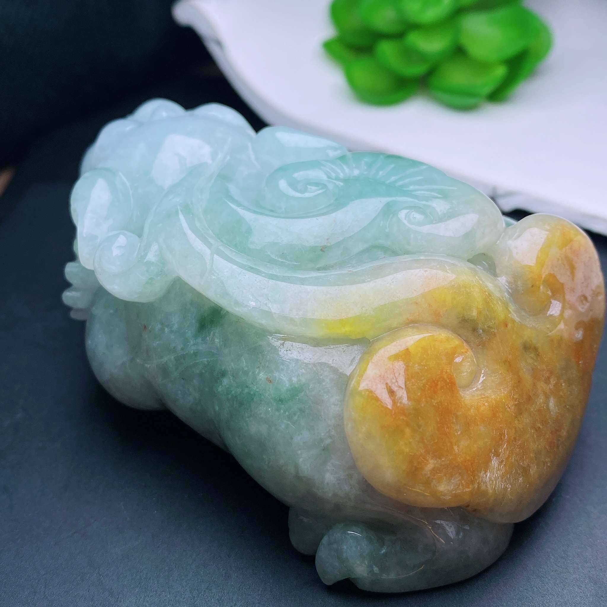 缅甸天然翡翠a货黄翡俏色大貔貅手玩件小摆件swj94.2-62.3-40.3mm