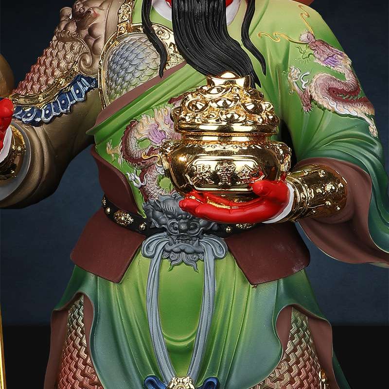 武财神关公神像供奉家用古彩绿袍关二爷摆件办公室客厅