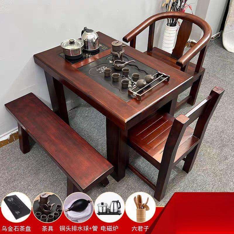 老船木阳台小茶桌椅组合纯实木办公室新中式茶几茶台家用喝茶艺桌