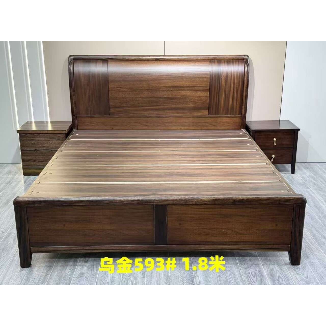 现代简约乌金木家用实木大床主卧实木大床现货实木床