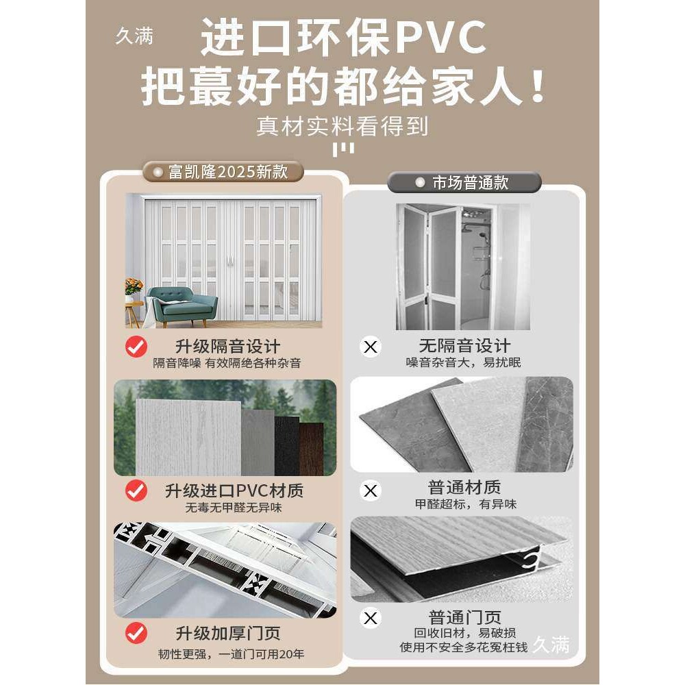 pvc折叠门隔断门厨房卧室浴室简易移门隔音厕所卫生间隐形推拉门